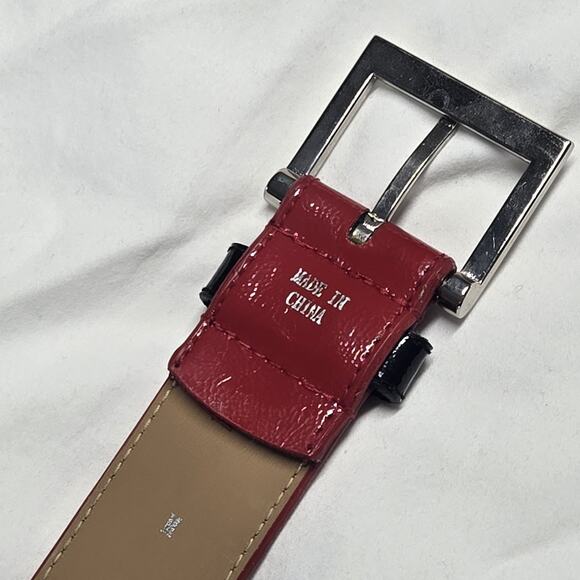 Paris Blues Belt VTG Y2K Red Black H Fashion Shiny Faux Leather Medium 28-31" - Picture 7 of 11